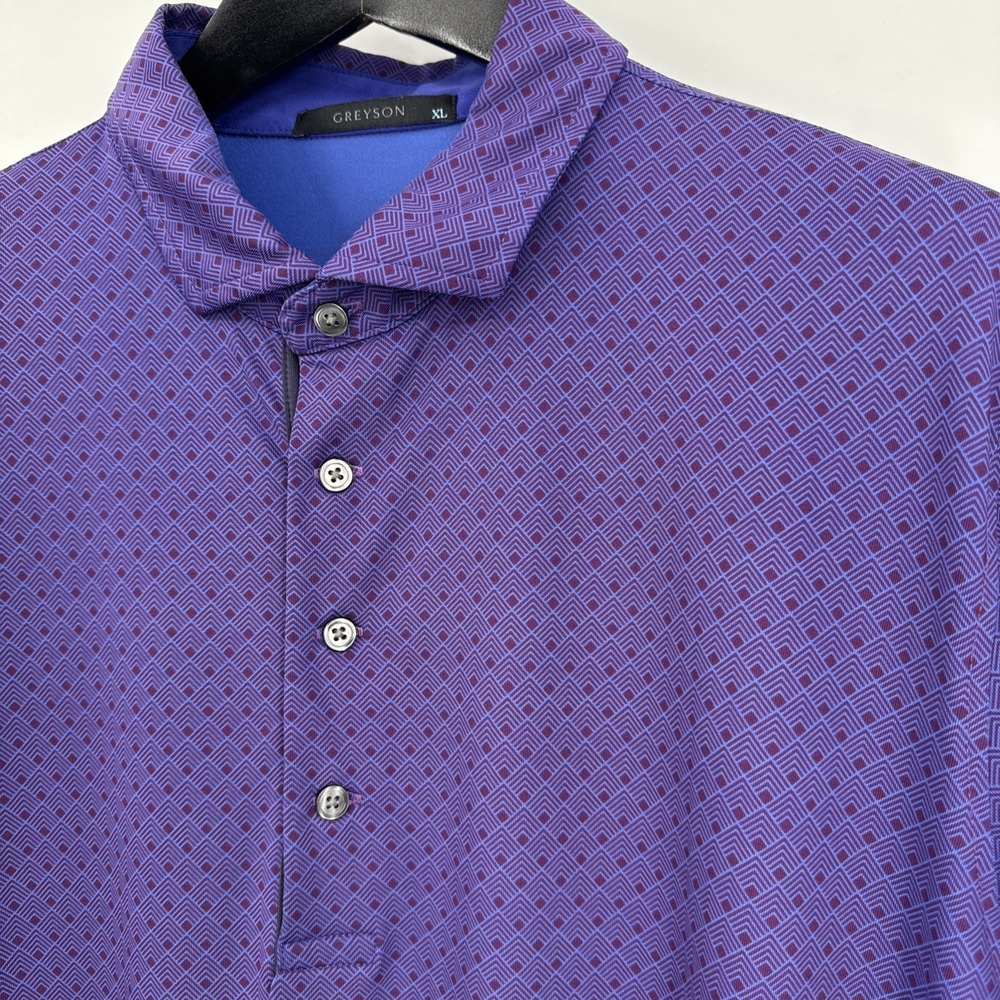 Grayson Golf Polo Mens Size XL BLue Purple Geometric Diamonds Activewear - Picture 3 of 11